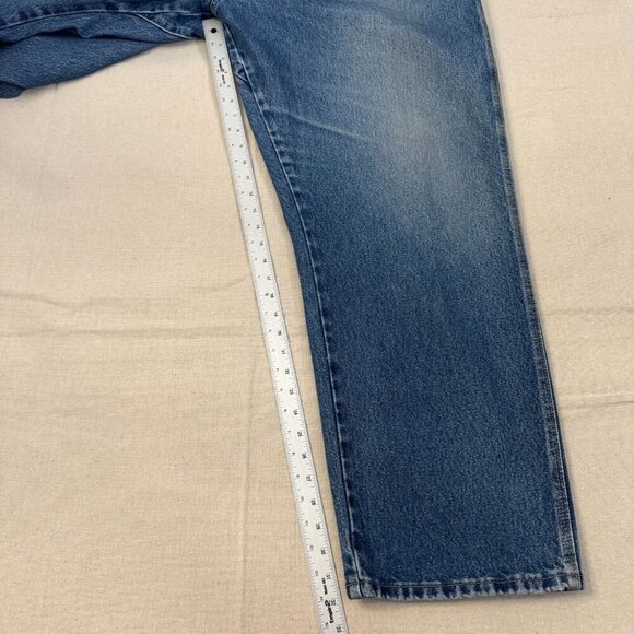 Riggs Dura Shield Blue Denim Straight Leg Work Jeans Brown Leather Detail 46x32 - Picture 6 of 16